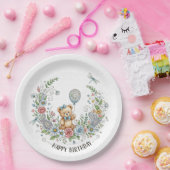 Boho floral birthday bear pappteller (Party)