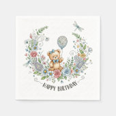Boho floral birthday bear serviette (Vorderseite)