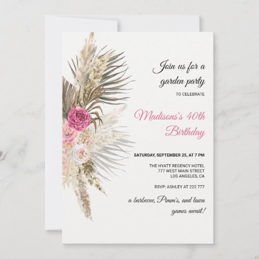 Boho Floral Birthday Invitation Einladung (Vorderseite)
