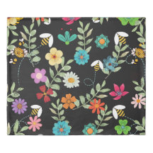 Boho Floral Black Background Pattern Badetuch Se