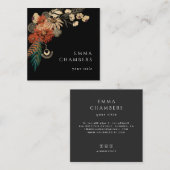 Boho Floral Black Business Card Quadratische Visitenkarte (Vorne/Hinten)