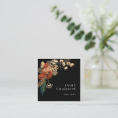 Boho Floral Black Business Card Quadratische Visitenkarte (Stehend Vorderseite)