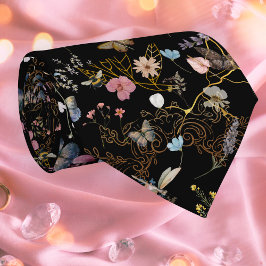 Boho Floral Black Butterfly Garden Neck Tie Krawatte