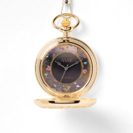 Boho Floral Black Butterfly Garden Pocket Armbanduhr