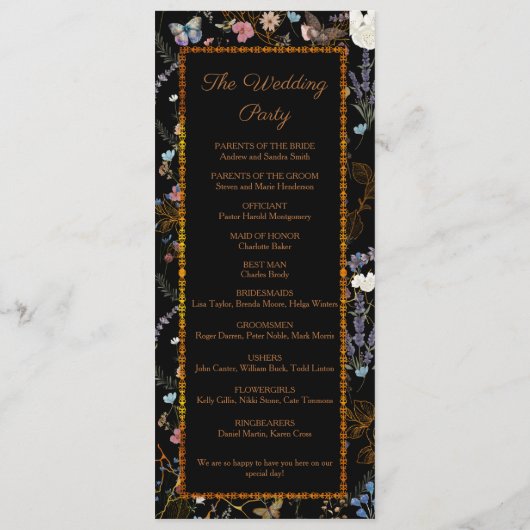 Boho Floral Black Butterfly Garden Programm (Rückseite)