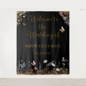 Boho Floral Black Butterfly Garden Tapestory Wandteppich (Vorderseite)