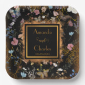 Boho Floral Black Butterfly Garden Wedding Pappteller (Vorderseite)