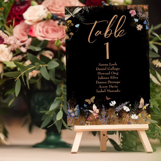 Boho Floral Black Butterfly Garden Wedding Tischnummer