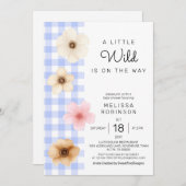 Boho Floral Blossom Blue Gingham Baby Boy Shower Einladung (Vorne/Hinten)