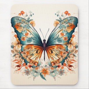 Boho Floral Blossom Butterfly Meadow Watercolor Mousepad
