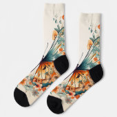 Boho Floral Blossom Butterfly Meadow Watercolor Socken (Linkes Detail)