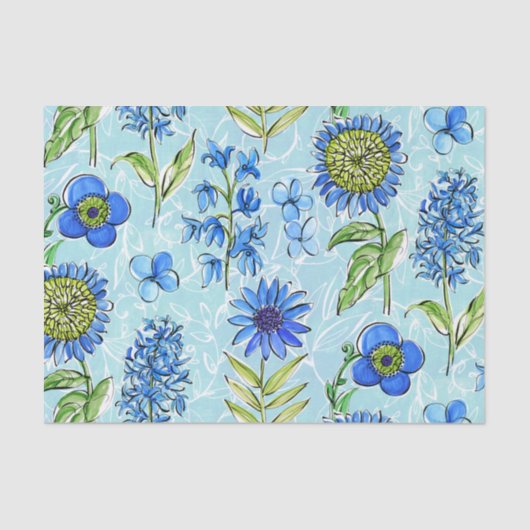 Boho Floral Blue Decoupage Seidenpapier (Vorderseite)