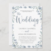 Boho Floral Blue Eucalyptus Wedding Einladung (Vorderseite)