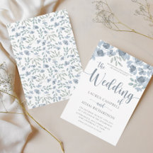 Boho Floral Blue Eucalyptus Wedding Invitation