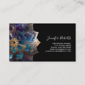 Boho Floral Blue Gold Mandala Chic Black Visitenkarte (Rückseite)
