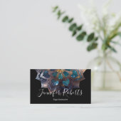Boho Floral Blue Gold Mandala Chic Black Visitenkarte (Stehend Vorderseite)