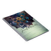 Boho Floral Blue Gold Mandala Chic Green Metallic Notizblock (Rechte Seite)