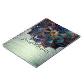 Boho Floral Blue Gold Mandala Chic Green Metallic Notizblock (Linke Seite)