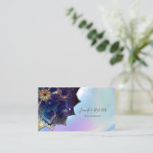 Boho Floral Blue Gold Mandala Chic Iridescent Visitenkarte (Stehend Vorderseite)