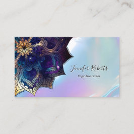Boho Floral Blue Gold Mandala Chic Iridescent Visitenkarte