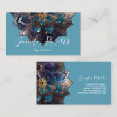 Boho Floral Blue Gold Mandala Chic Modern Visitenkarte (Vorne/Hinten)