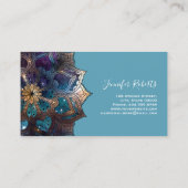 Boho Floral Blue Gold Mandala Chic Modern Visitenkarte (Rückseite)