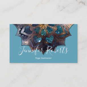 Boho Floral Blue Gold Mandala Chic Modern Visitenkarte