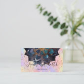 Boho Floral Blue Gold Mandala Chic Pastel Glitzer Visitenkarte (Stehend Vorderseite)