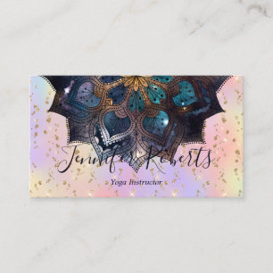 Boho Floral Blue Gold Mandala Chic Pastell Glitzer Visitenkarte