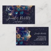 Boho Floral Blue Gold Mandala Chic Sparkle Stars Visitenkarte (Vorne/Hinten)