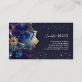 Boho Floral Blue Gold Mandala Chic Sparkle Stars Visitenkarte (Rückseite)