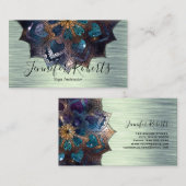 Boho Floral Blue Gold Mandala Chic Yoga Instructor Visitenkarte (Vorne/Hinten)