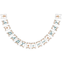 Boho Floral Blue Letters on White Baby Shower