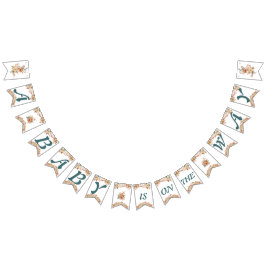 Boho Floral Blue Letters on White Baby Shower Wimpelkette