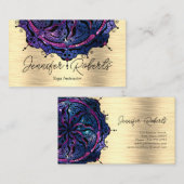 Boho Floral Blue Mandala Chic Yoga Instructor Gold Visitenkarte (Vorne/Hinten)