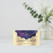 Boho Floral Blue Mandala Chic Yoga Instructor Gold Visitenkarte (Stehend Vorderseite)