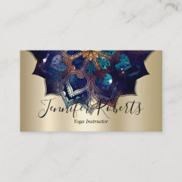 Boho Floral Blue Mandala Chic Yoga Instructor Gold Visitenkarte