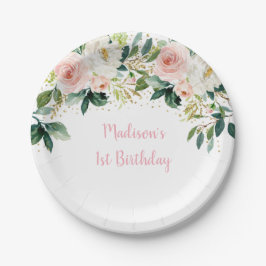 Boho Floral Blush Gold Geburtstag Pappteller