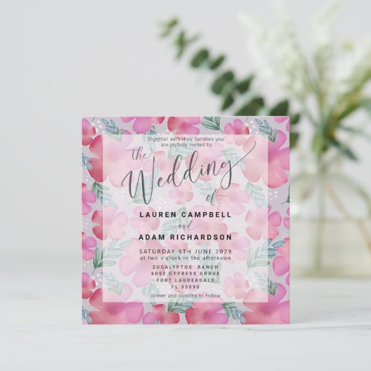 Boho Floral Blush Pink Hochzeitsfeier (Stehend Vorderseite)