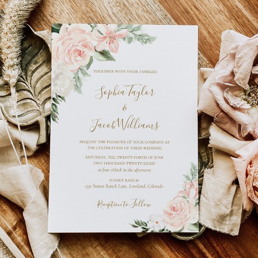 Boho Floral Blush Pink und Sage Green Wedding Einladung