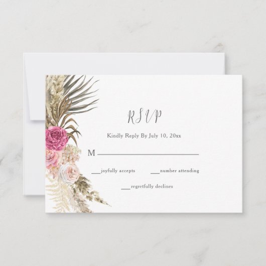 Boho Floral Blush Pink Wedding RSVP (Vorderseite)