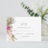 Boho Floral Blush Pink Wedding RSVP (Stehend Vorderseite)