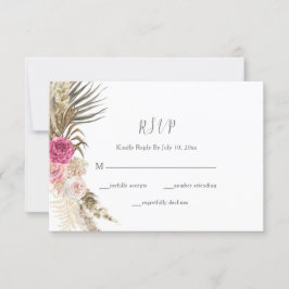Boho Floral Blush Pink Wedding RSVP Karte