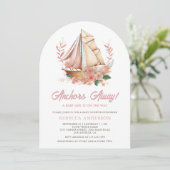 Boho Floral Boat Nautical Girl Arch Babydusche Einladung (Stehend Vorderseite)