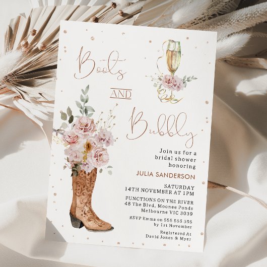 Boho Floral Boot and Brunch Brautparty Einladung