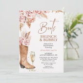 Boho Floral Boots Brunch Bubbly Brautparty Einladung (Stehend Vorderseite)