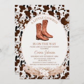 Boho Floral Boots Cowboy Cowhide Babydusche Einladung (Vorne/Hinten)