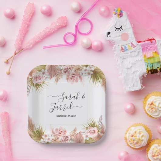 Boho Floral Border Pappteller (Party)