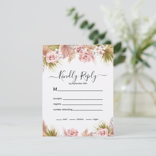 Boho Floral Border RSVP Karte (Stehend Vorderseite)