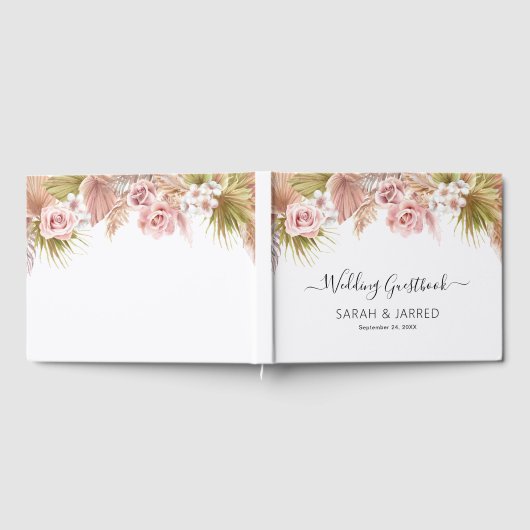 Boho Floral Border Wedding Gästebuch (Voll)